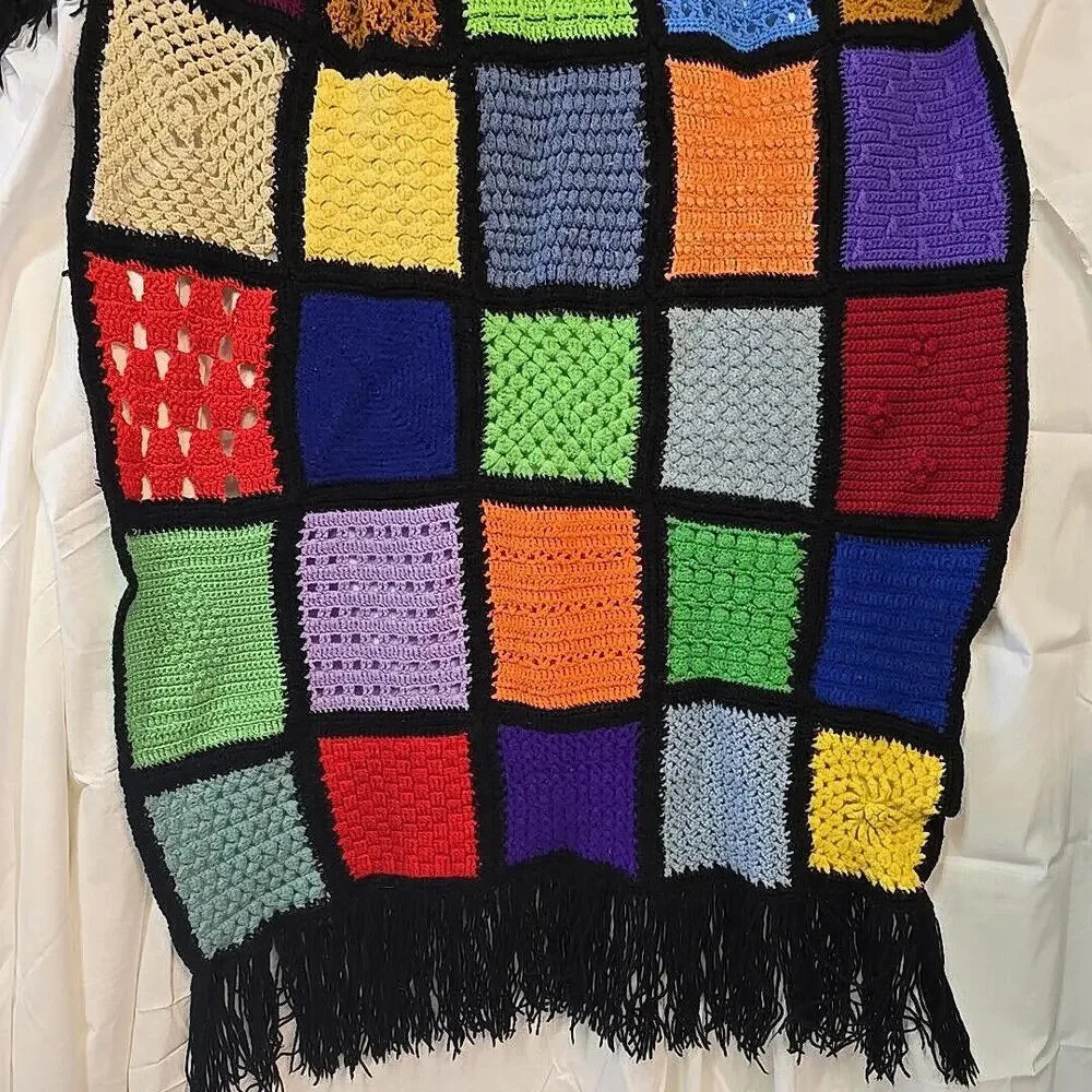 Vtg 1970's Crochet Granny‎ square Roseanne Boho 73
